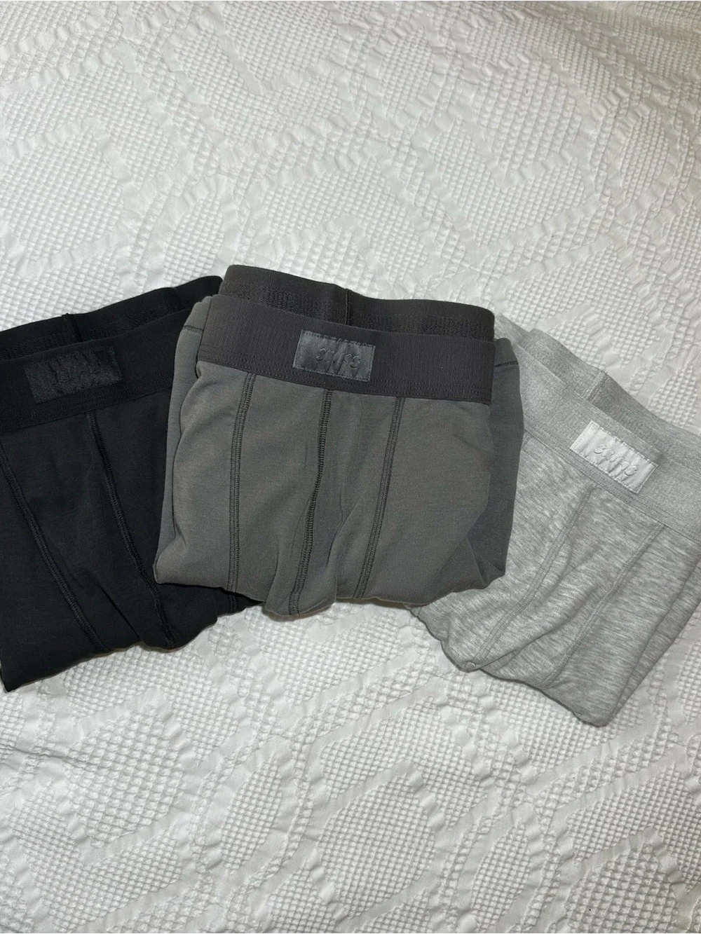 SKIMS Men's 5” Boxer Briefs 3-Pack in Black, Charcoal & Light Gray
